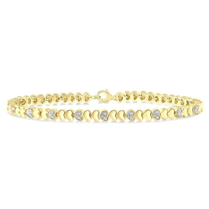 1/6 Ctw Puffed Heart Round Cut Diamond Bracelet in Yellow Gold Vermeil