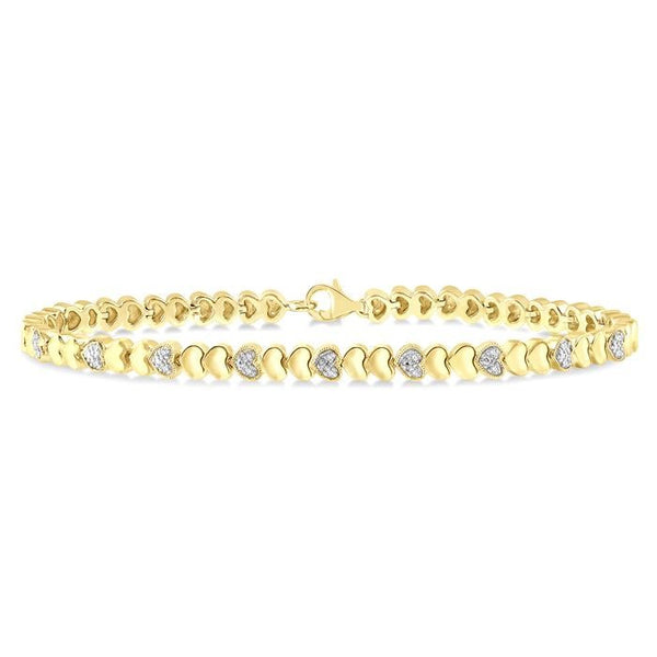 1/6 Ctw Puffed Heart Round Cut Diamond Bracelet in Yellow Gold Vermeil