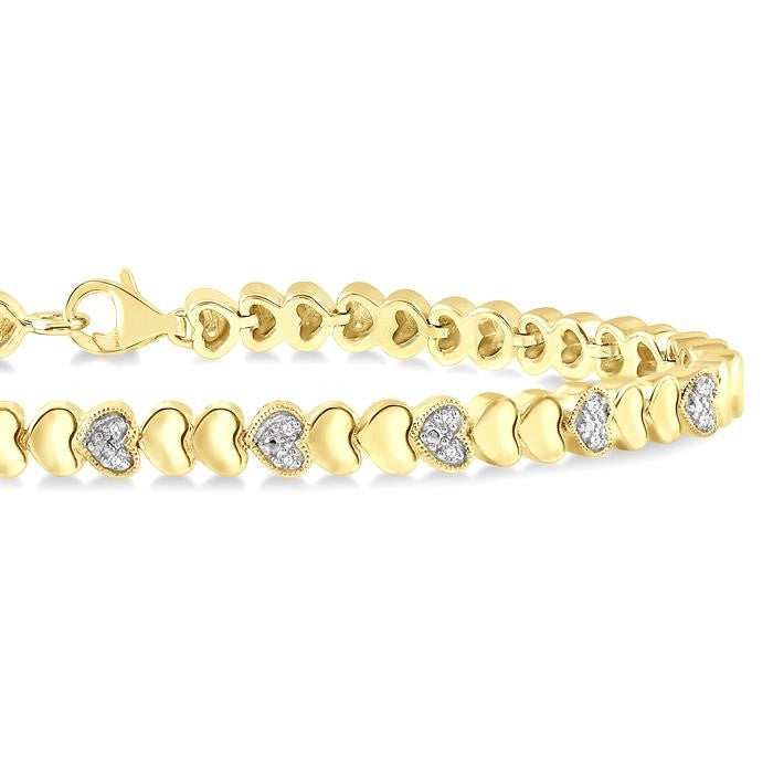 1/6 Ctw Puffed Heart Round Cut Diamond Bracelet in Yellow Gold Vermeil