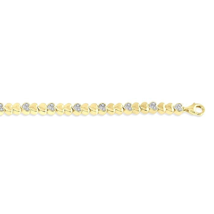 1/6 Ctw Puffed Heart Round Cut Diamond Bracelet in Yellow Gold Vermeil