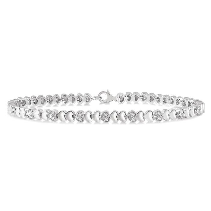 Silver Puffed Heart Shape Diamond Bracelet
