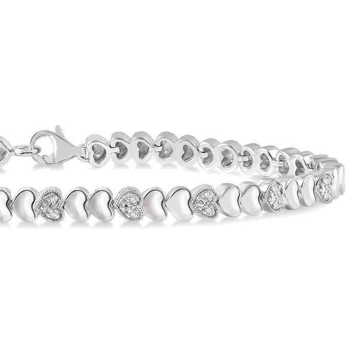 Silver Puffed Heart Shape Diamond Bracelet