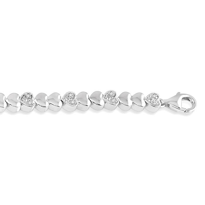 Silver Puffed Heart Shape Diamond Bracelet