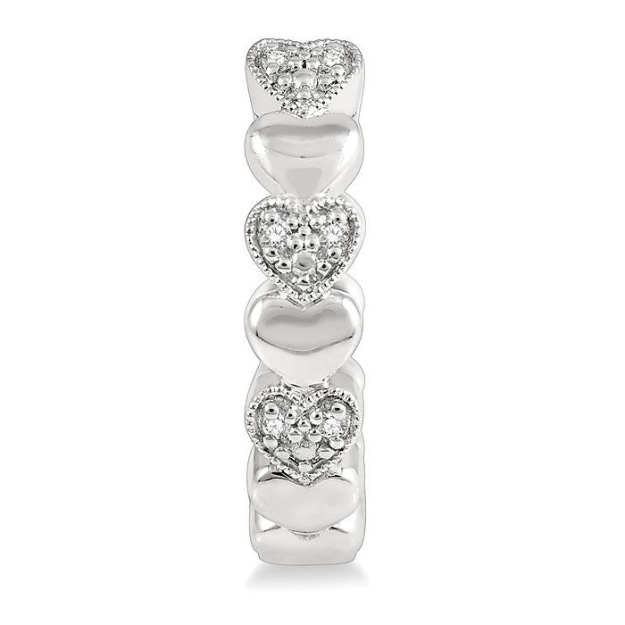 1/20 Ctw Mini Hearts Round Cut Diamond Hoop Earrings in Sterling Silver