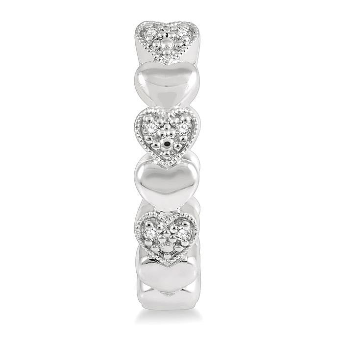 Heart Shape Silver Diamond Hoop Earrings