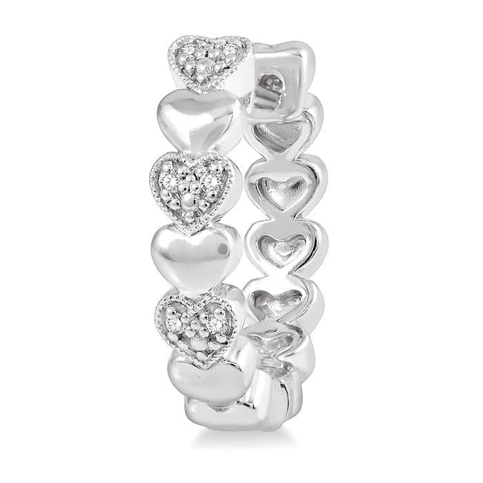 1/20 Ctw Mini Hearts Round Cut Diamond Hoop Earrings in Sterling Silver
