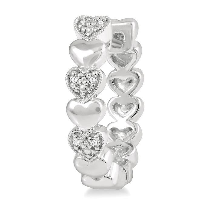 Heart Shape Silver Diamond Hoop Earrings