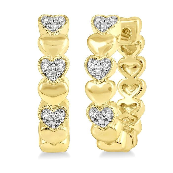 1/20 Ctw Puffed Heart Round Cut Diamond Hoop Earrings in Yellow Gold Vermeil