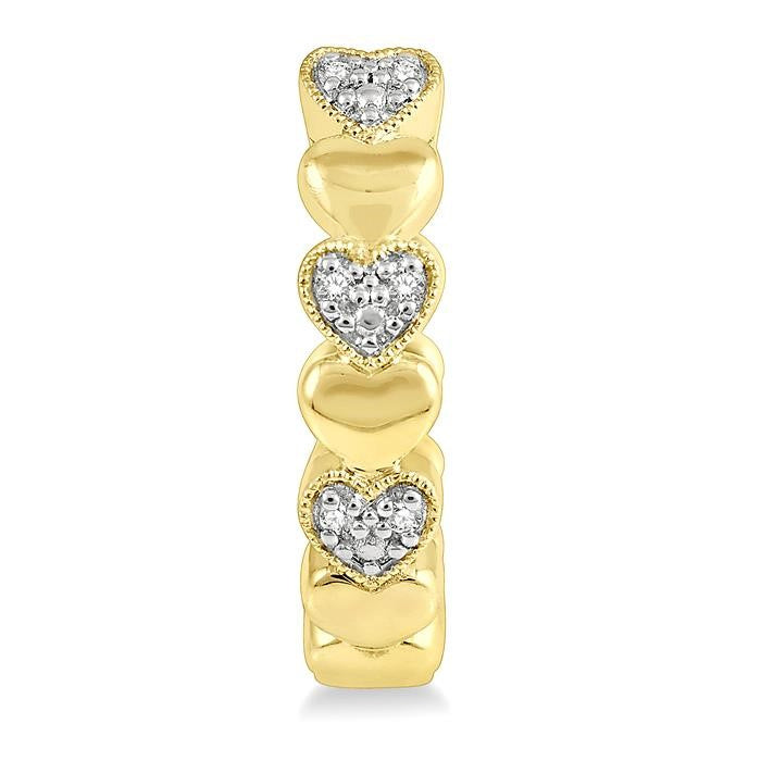 1/20 Ctw Puffed Heart Round Cut Diamond Hoop Earrings in Yellow Gold Vermeil