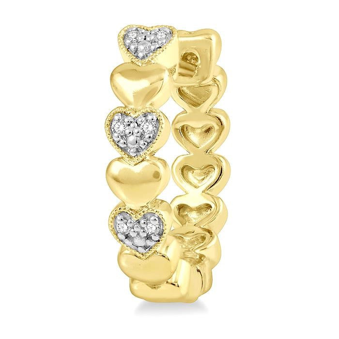 1/20 Ctw Puffed Heart Round Cut Diamond Hoop Earrings in Yellow Gold Vermeil