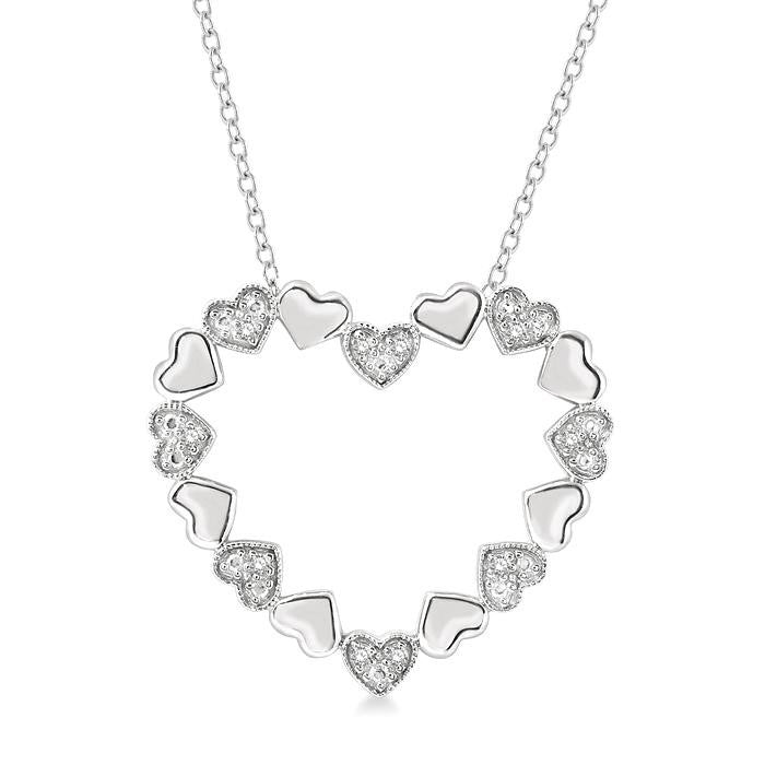 1/20 Ctw Puffed Heart Plain and Round Cut Diamond Fashion Pendant With Chain in Sterling Silver