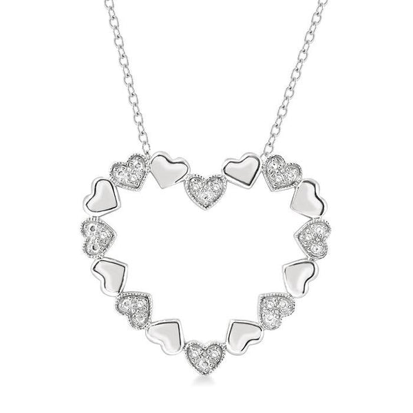 1/20 Ctw Puffed Heart Plain and Round Cut Diamond Fashion Pendant With Chain in Sterling Silver