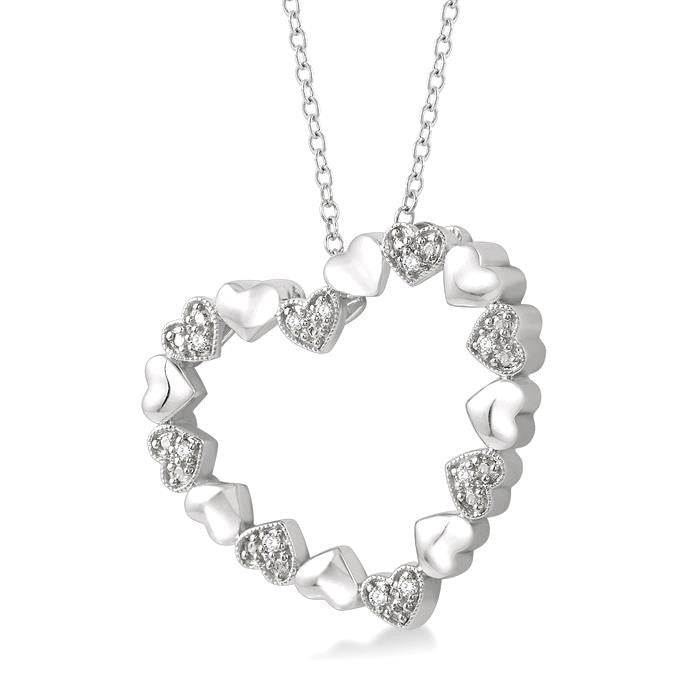 1/20 Ctw Puffed Heart Plain and Round Cut Diamond Fashion Pendant With Chain in Sterling Silver