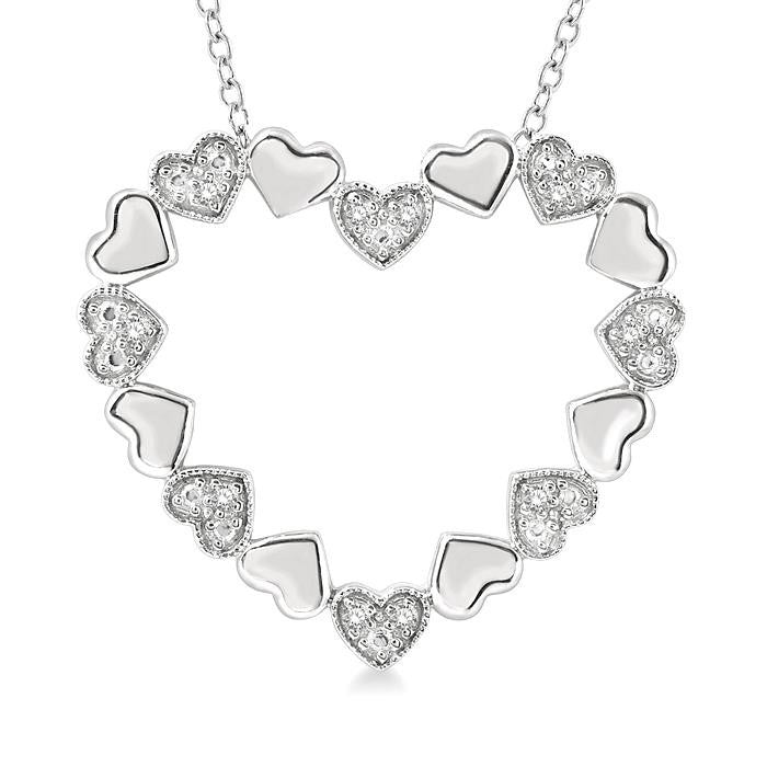 1/20 Ctw Puffed Heart Plain and Round Cut Diamond Fashion Pendant With Chain in Sterling Silver
