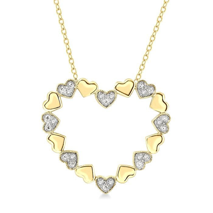 1/20 Ctw Puffed Heart Round Cut Diamond Pendant With Chain in Yellow Gold Vermeil