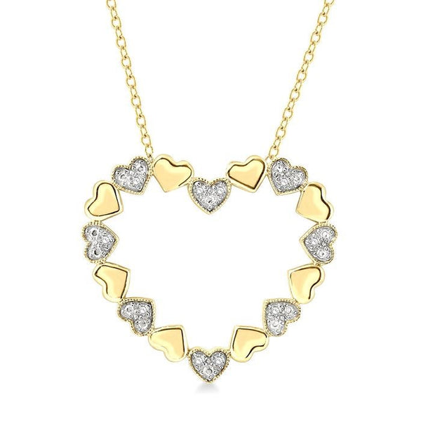 1/20 Ctw Puffed Heart Round Cut Diamond Pendant With Chain in Yellow Gold Vermeil