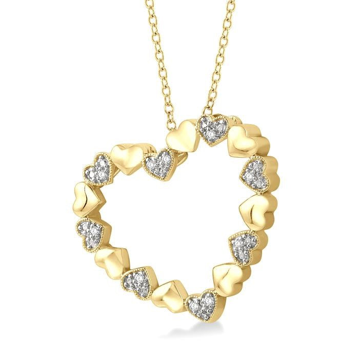 1/20 Ctw Puffed Heart Round Cut Diamond Pendant With Chain in Yellow Gold Vermeil