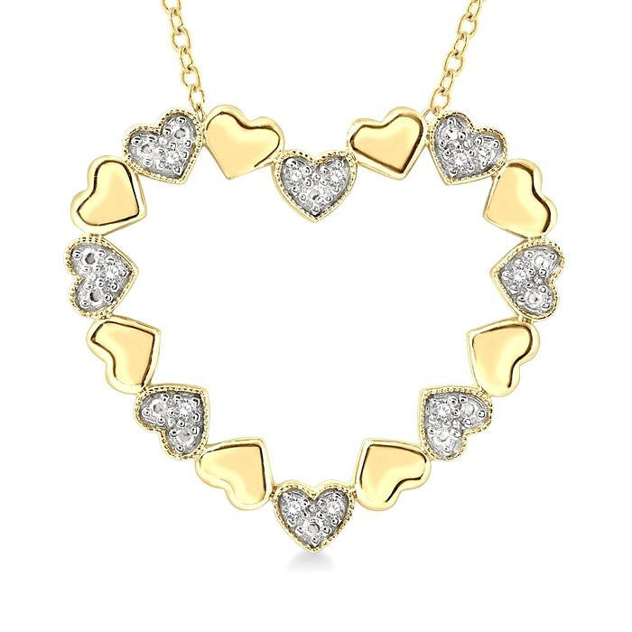 1/20 Ctw Puffed Heart Round Cut Diamond Pendant With Chain in Yellow Gold Vermeil