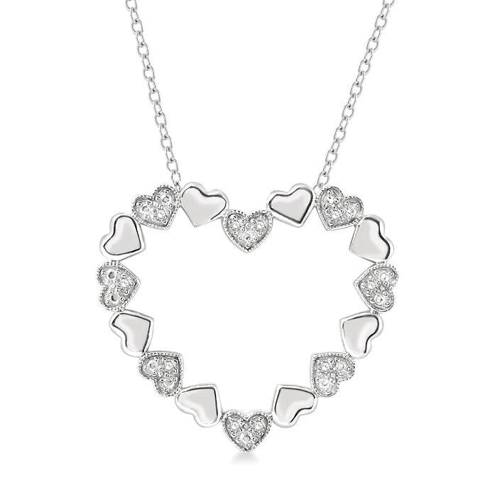 Silver Puffed Heart Shape Diamond Pendant
