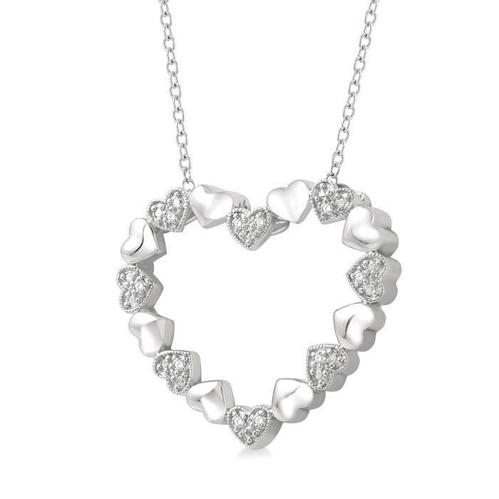 Silver Puffed Heart Shape Diamond Pendant
