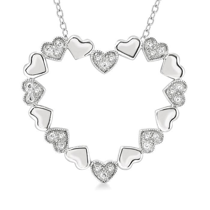 Silver Puffed Heart Shape Diamond Pendant
