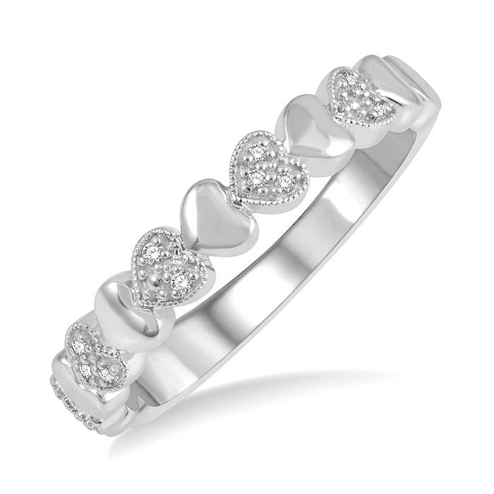 1/20 Ctw Mini Hearts Round Cut Diamond Fashion Band in Sterling Silver