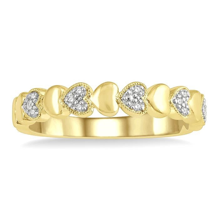 1/20 Ctw Puffed Heart Round Cut Diamond Band in Yellow Gold Vermeil