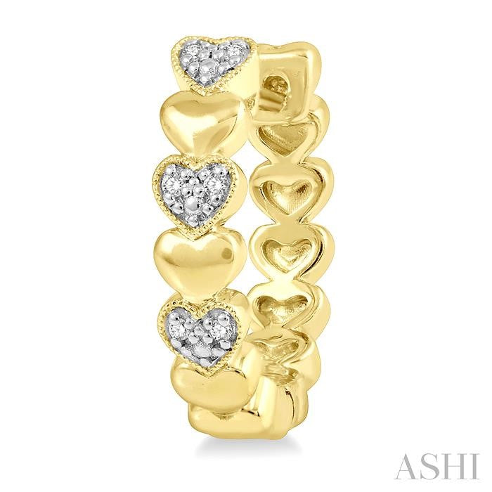 1/20 Ctw Puffed Heart Round Cut Diamond Hoop Earrings in Yellow Gold Vermeil