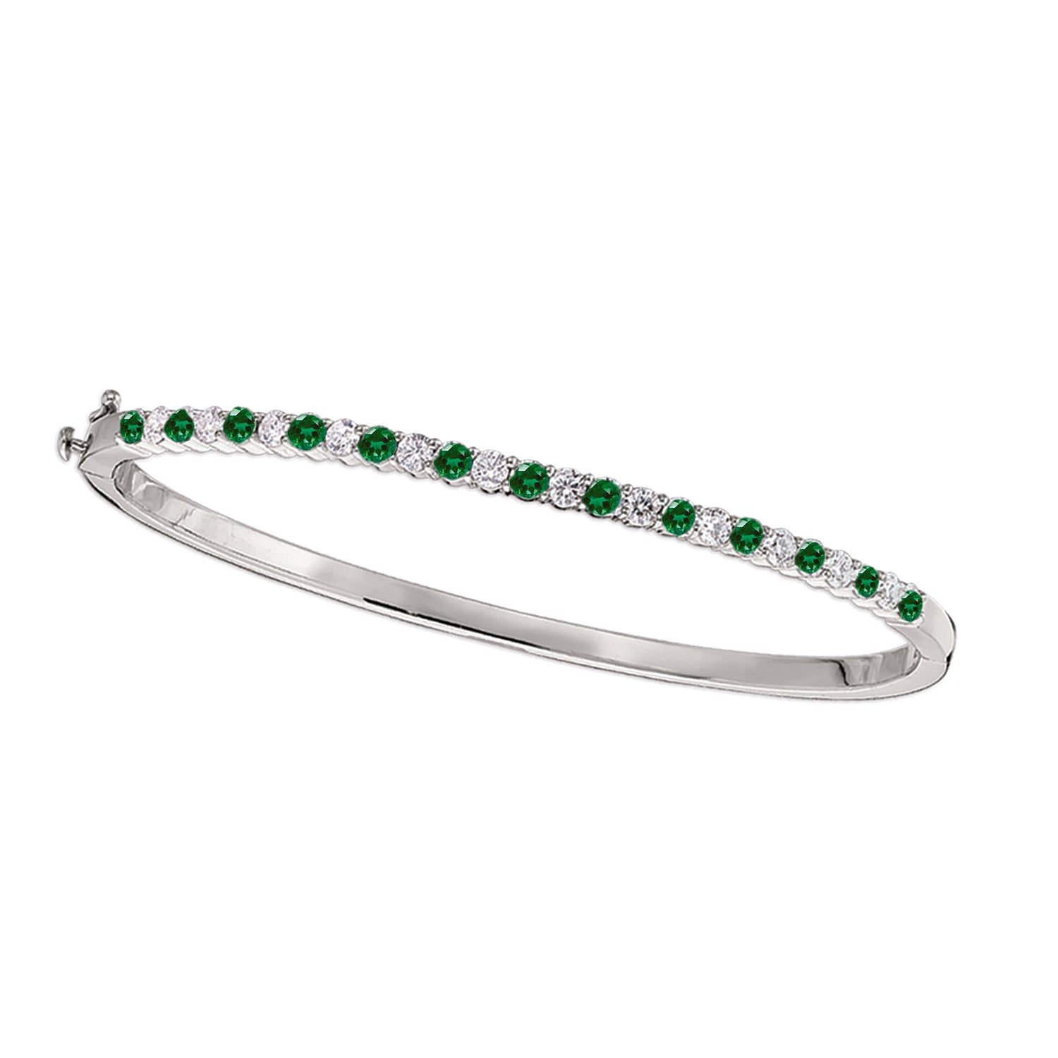 Diamond and Genuine Emerald Bangle Bracelet