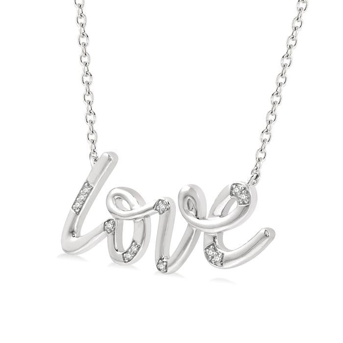 1/20 Ctw Love Scribed Round Cut Diamond Pendant With Chain in Sterling Silver