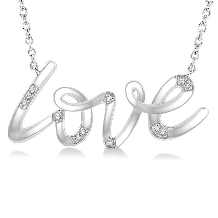 1/20 Ctw Love Scribed Round Cut Diamond Pendant With Chain in Sterling Silver