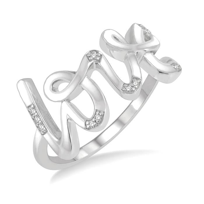 1/20 Ctw Love Scribed Round Cut Diamond Ring in Sterling Silver