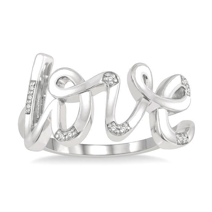 1/20 Ctw Love Scribed Round Cut Diamond Ring in Sterling Silver