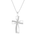 1/50 Ctw Cross Charm Round Cut Diamond Pendant With Chain in Sterling Silver
