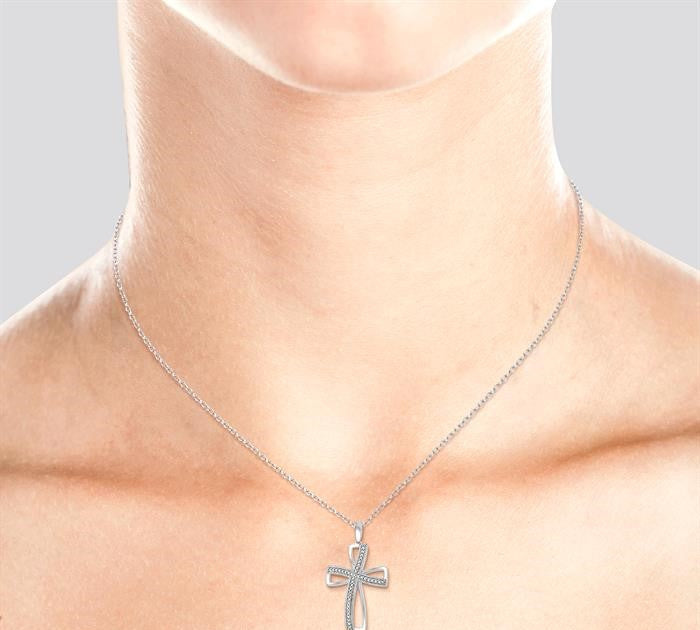 1/50 Ctw Cross Charm Round Cut Diamond Pendant With Chain in Sterling Silver