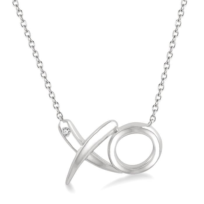 1/50 Ctw 'XO' Hugs and Kisses Round Cut Diamond Fashion Pendant With Chain in Sterling Silver