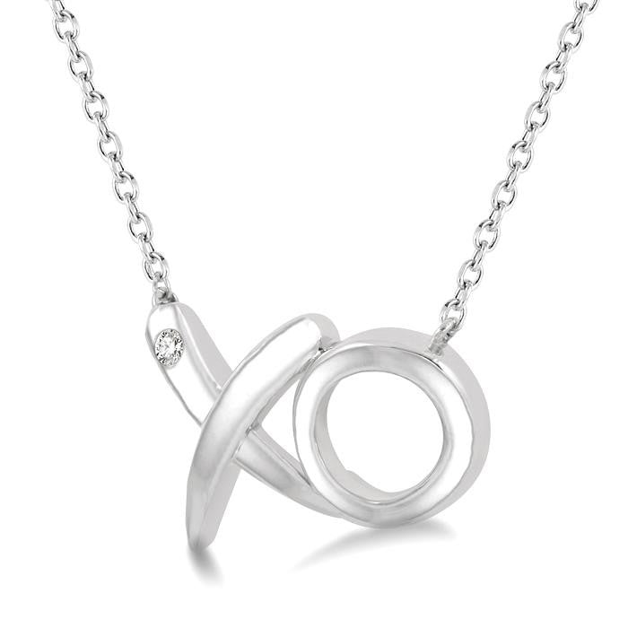 1/50 Ctw 'XO' Hugs and Kisses Round Cut Diamond Fashion Pendant With Chain in Sterling Silver