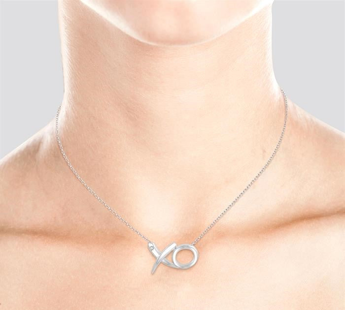 1/50 Ctw 'XO' Hugs and Kisses Round Cut Diamond Fashion Pendant With Chain in Sterling Silver