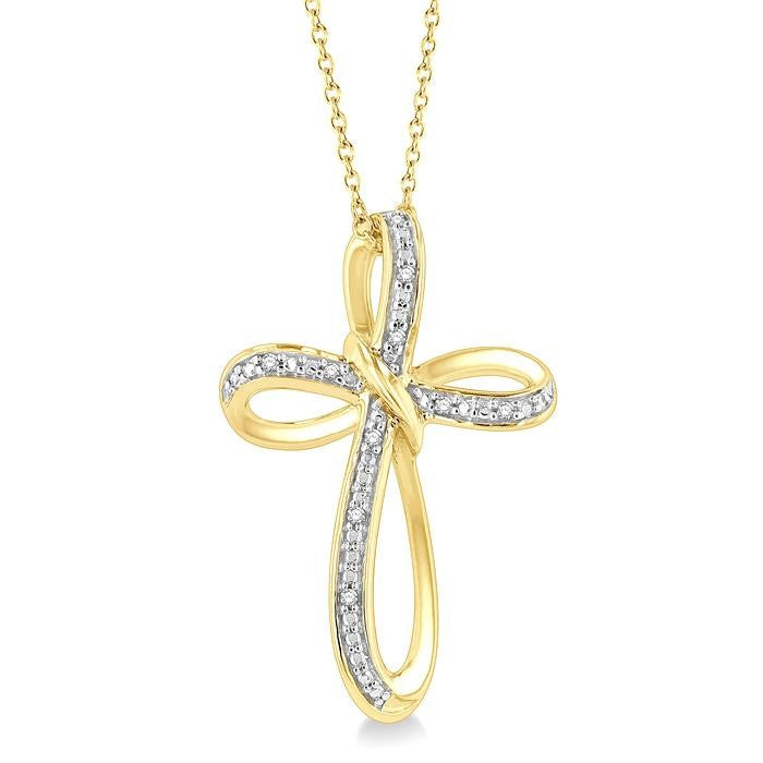 1/50 Ctw Infinity Cross Round Cut Diamond Pendant With Chain in Yellow Gold Vermeil