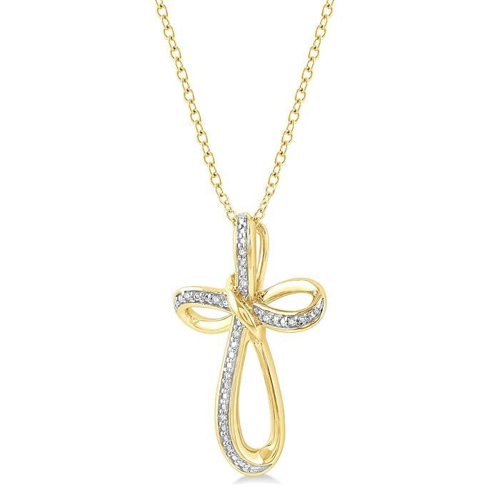 1/50 Ctw Infinity Cross Round Cut Diamond Pendant With Chain in Yellow Gold Vermeil