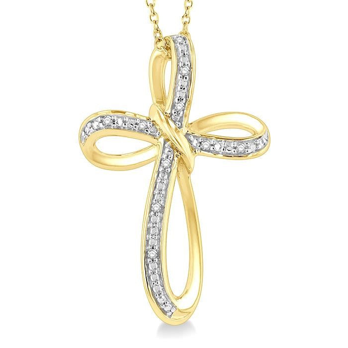 1/50 Ctw Infinity Cross Round Cut Diamond Pendant With Chain in Yellow Gold Vermeil