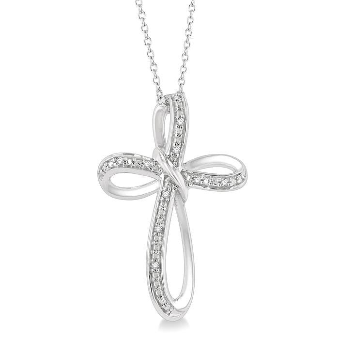 1/50 Ctw Infinity Cross Round Cut Diamond Pendant With Chain in Sterling Silver