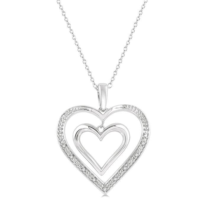 Ember Mallow Silver Double Heart Shape Diamond Fashion Pendant