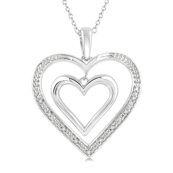 Ember Mallow Silver Double Heart Shape Diamond Fashion Pendant