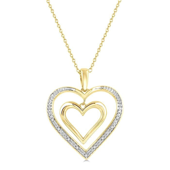 1/50 Ctw Twin Heart Round Cut Diamond Pendant With Chain in Yellow Gold Vermeil