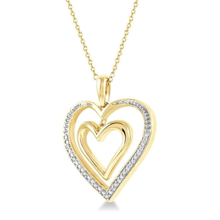 1/50 Ctw Twin Heart Round Cut Diamond Pendant With Chain in Yellow Gold Vermeil