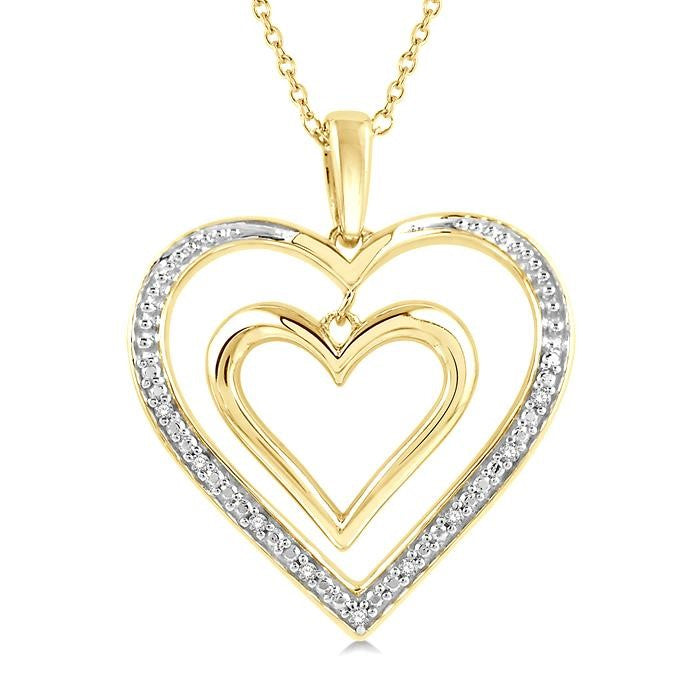 1/50 Ctw Twin Heart Round Cut Diamond Pendant With Chain in Yellow Gold Vermeil