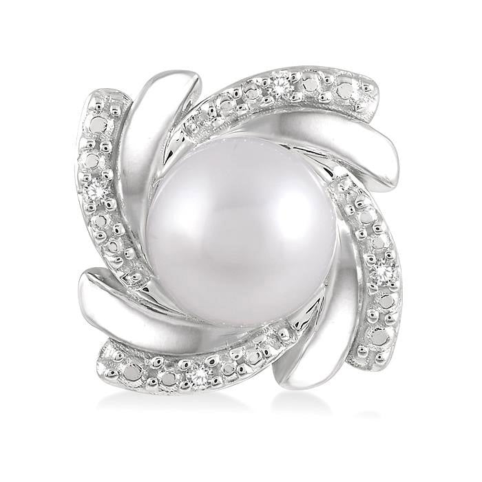 Silver Pearl & Diamond Earrings