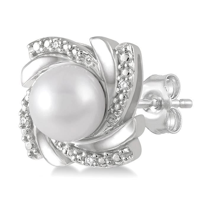 Silver Pearl & Diamond Earrings