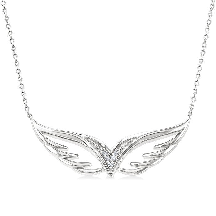 1/50 Ctw Angel Wing Round Cut Diamond Fashion Pendant With Chain in Sterling Silver